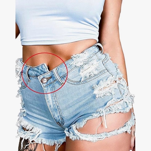 None Pants - Stylish Light Blue Distressed Denim Shorts